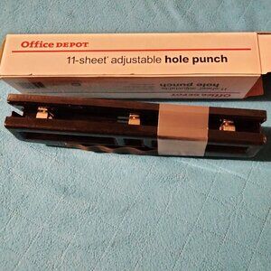 Office Depot 11 Sheet Adjustable combinations 3 or 2 Hole Punch Metal Black